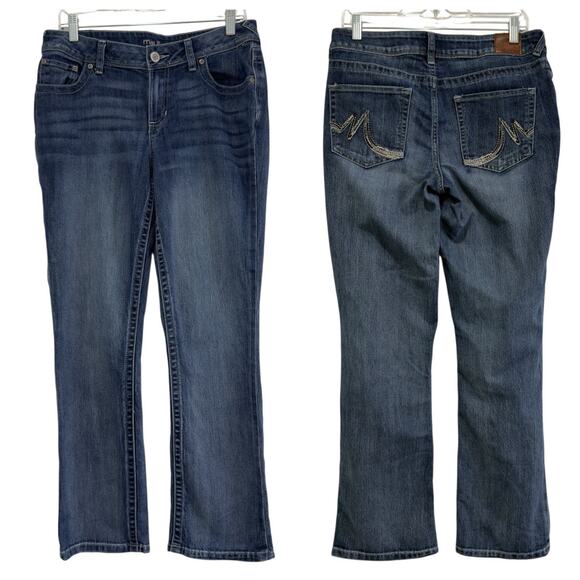 Maurices Dark Wash Low Rise Bootcut Jeans Sz 10 Short Western Embroidered Rodeo - Picture 1 of 10